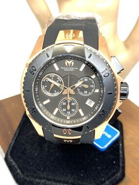Technomarine Mens Watch TM-616005 Chronograph Quartz Rose Gold Black Rubber Band